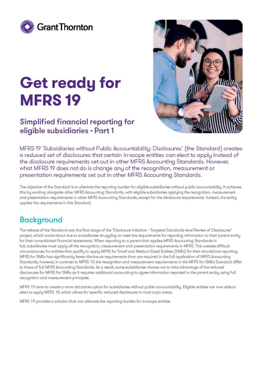 Simplified financial reporting for eligible subsidiaries