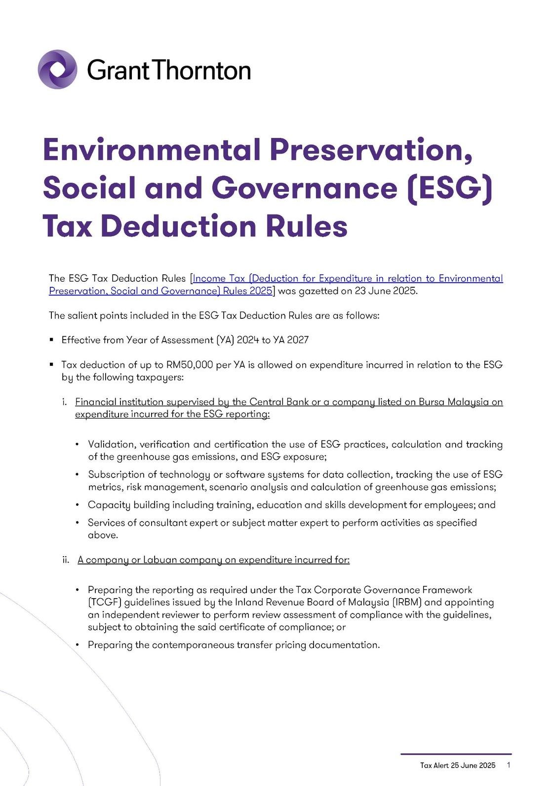 ESG Tax Deduction Rules